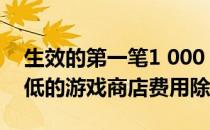 生效的第一笔1 000 000美元收入的15%,降低的游戏商店费用除外