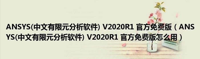 ANSYS(中文有限元分析软件) V2020R1 官方免费版（ANSYS(中文有限元分析软件) V2020R1 官方免费版怎么用）_齐聚生活网